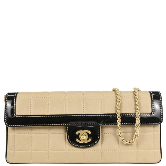 Chanel 2000-2002 Beige Lambskin East West Choco Bar Shoulder Bag