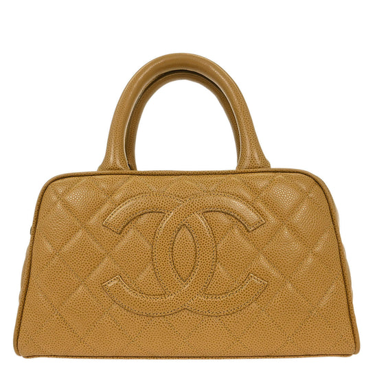 Chanel 2003-2004 Beige Caviar Bowling Bag 27