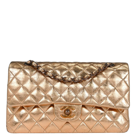 Chanel * 2008-2009 Gold Lambskin Medium Classic Double Flap Shoulder Bag