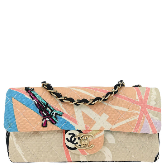 Chanel 2005-2006 Pink Canvas Paris Map Single Flap Shoulder Bag