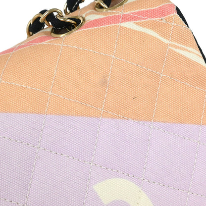 Chanel 2005-2006 Pink Canvas Paris Map Single Flap Shoulder Bag