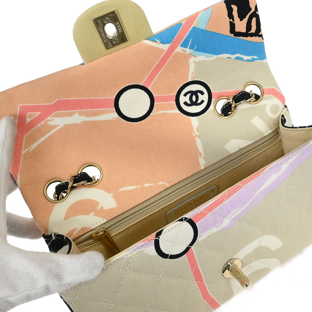 Chanel 2005-2006 Pink Canvas Paris Map Single Flap Shoulder Bag