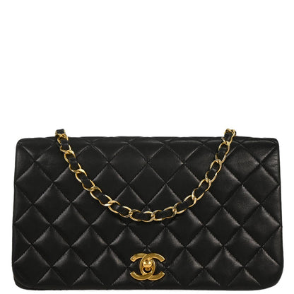Chanel 1989-1991 Black Lambskin Turnlock Small Full Flap Shoulder Bag