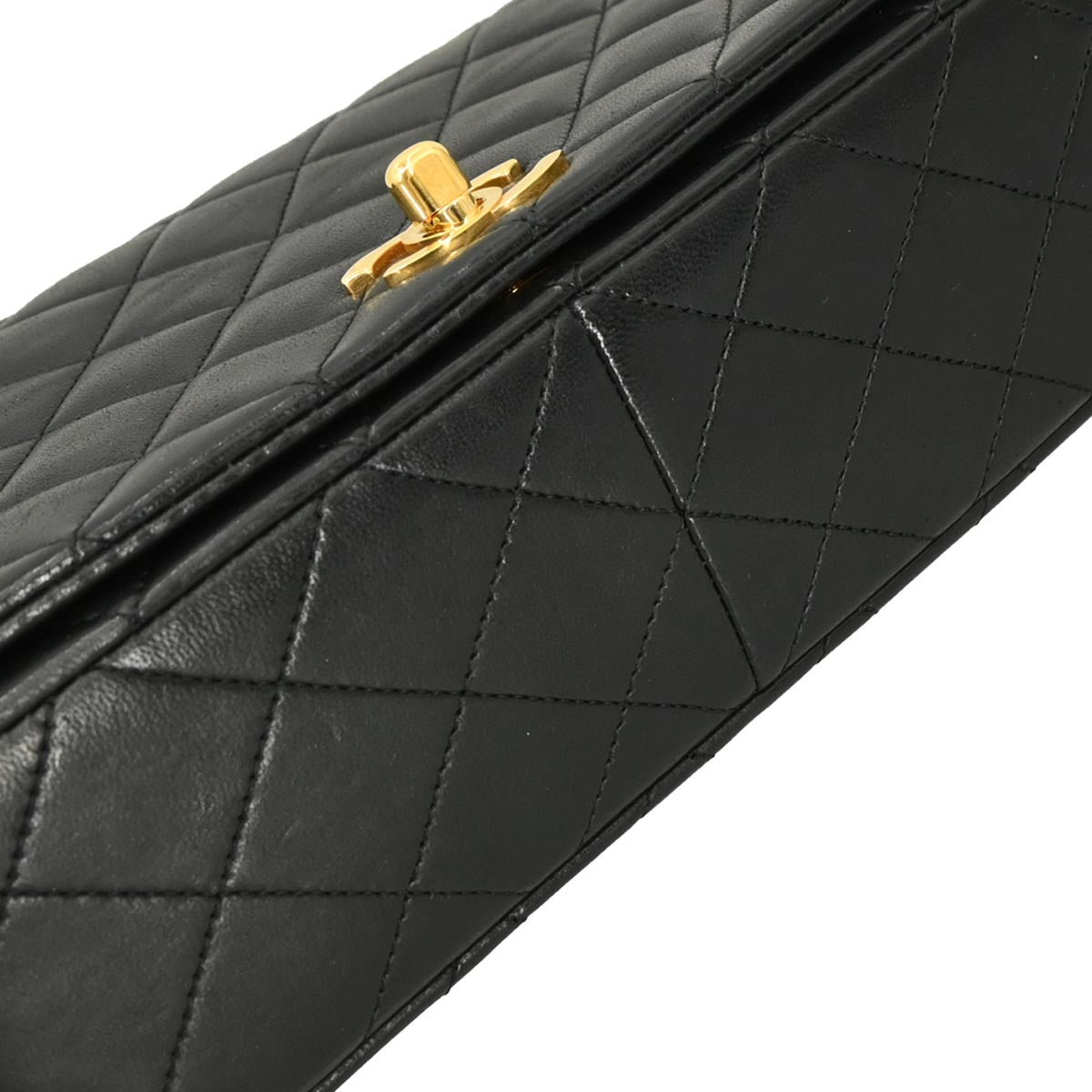 Chanel 1989-1991 Black Lambskin Turnlock Small Full Flap Shoulder Bag