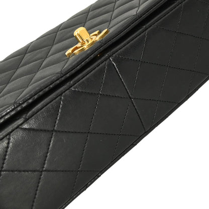 Chanel 1989-1991 Black Lambskin Turnlock Small Full Flap Shoulder Bag