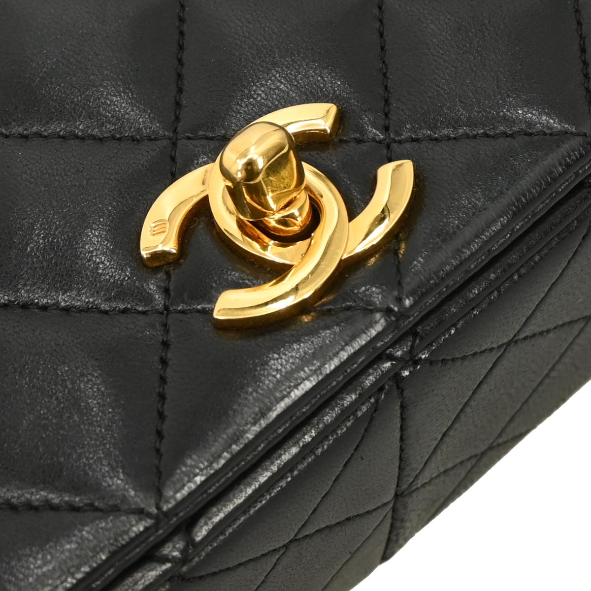 Chanel 1989-1991 Black Lambskin Turnlock Small Full Flap Shoulder Bag