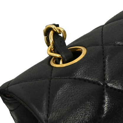 Chanel 1989-1991 Black Lambskin Turnlock Small Full Flap Shoulder Bag