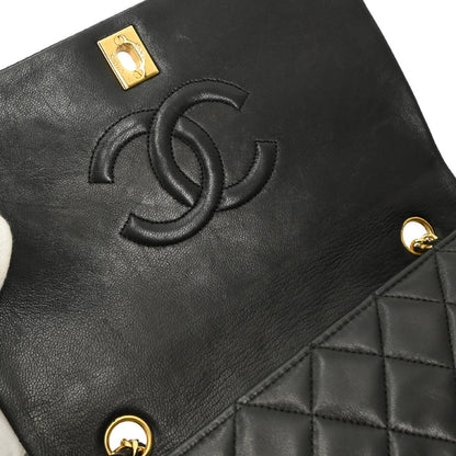 Chanel 1989-1991 Black Lambskin Turnlock Small Full Flap Shoulder Bag