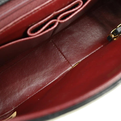 Chanel 1989-1991 Black Lambskin Turnlock Small Full Flap Shoulder Bag