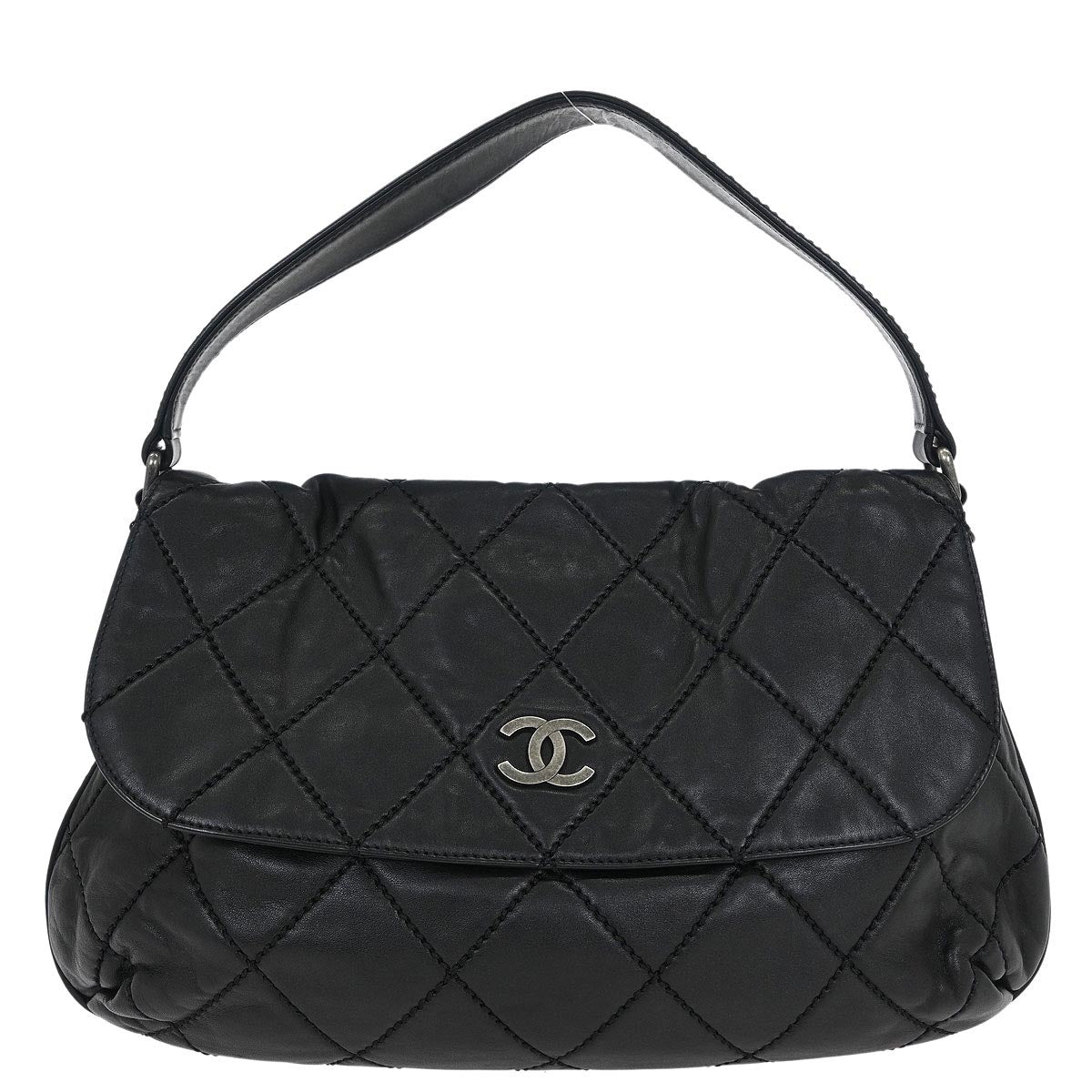 Chanel 2006-2008 Black Lambskin Wild Stitch Shoulder Bag