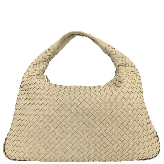 Bottega Veneta Beige Lambskin Intrecciato Hobo Handbag