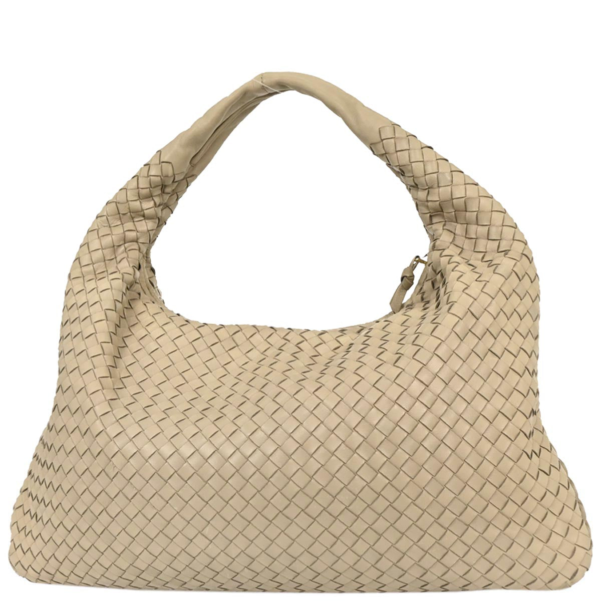 Bottega Veneta Beige Lambskin Intrecciato Hobo Handbag