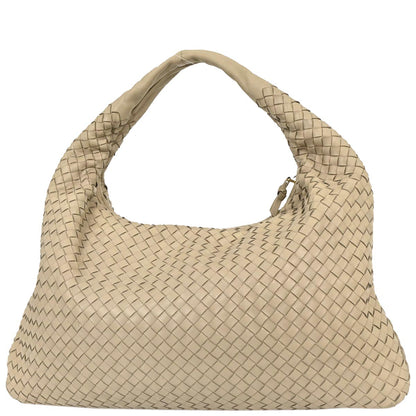 Bottega Veneta Beige Lambskin Intrecciato Hobo Handbag