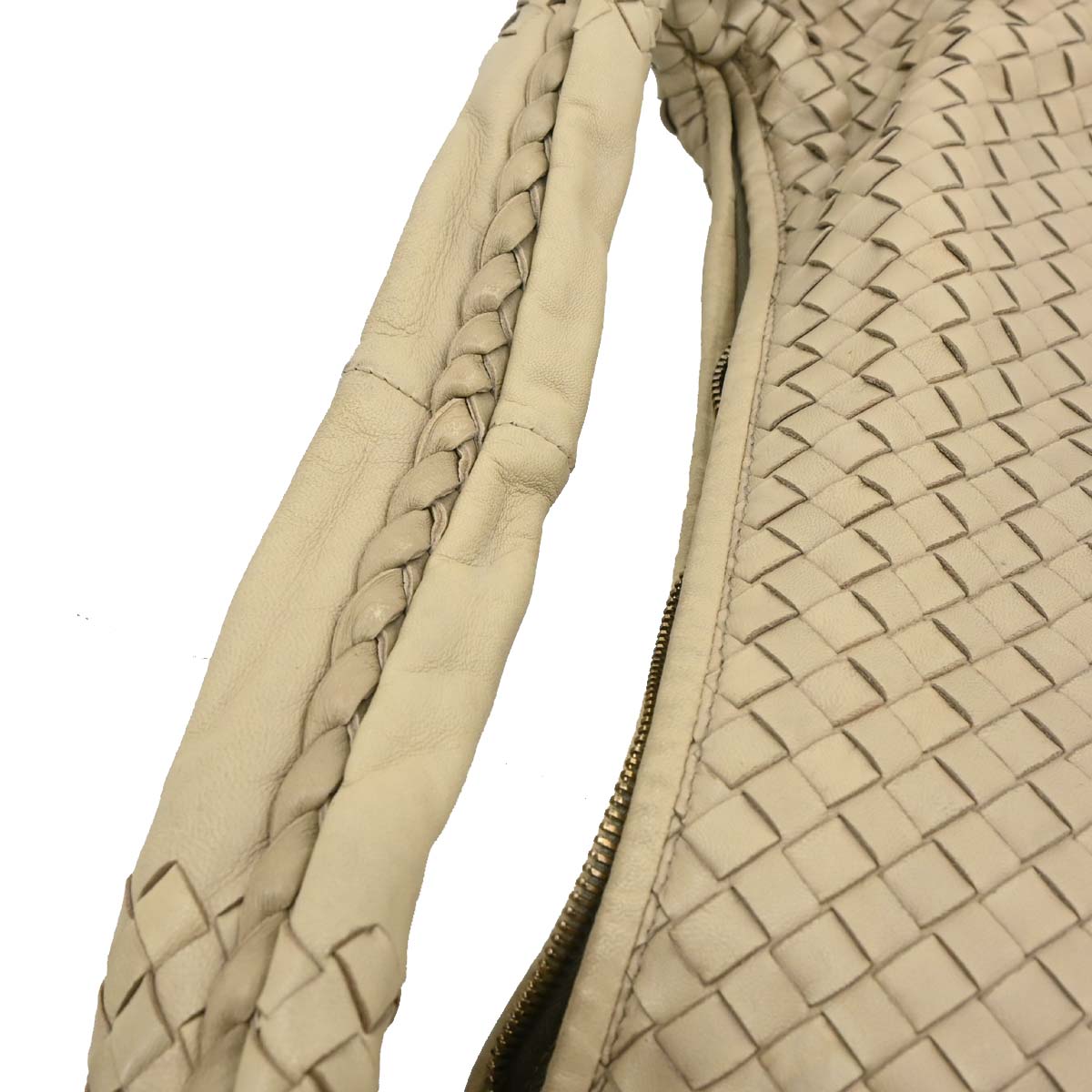 Bottega Veneta Beige Lambskin Intrecciato Hobo Handbag