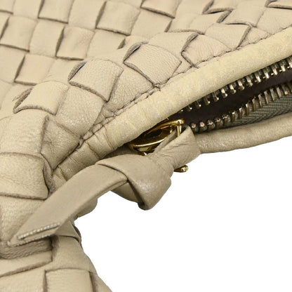 Bottega Veneta Beige Lambskin Intrecciato Hobo Handbag