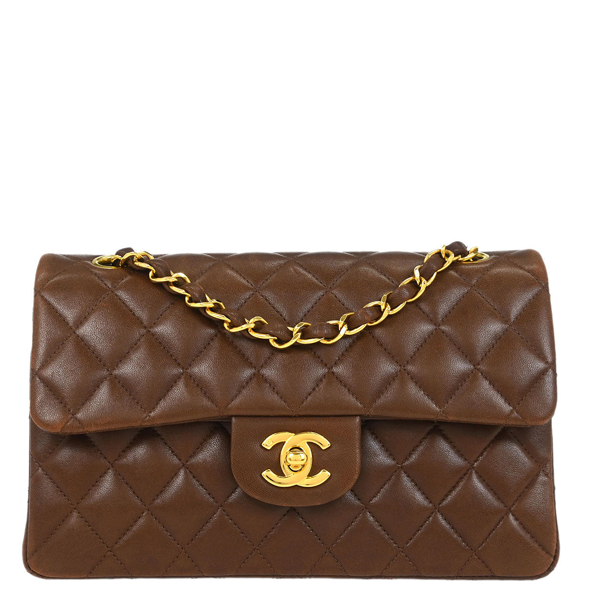 Chanel * 1997-1999 Brown Lambskin Small Classic Double Flap Shoulder Bag