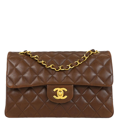 Chanel * 1997-1999 Brown Lambskin Small Classic Double Flap Shoulder Bag