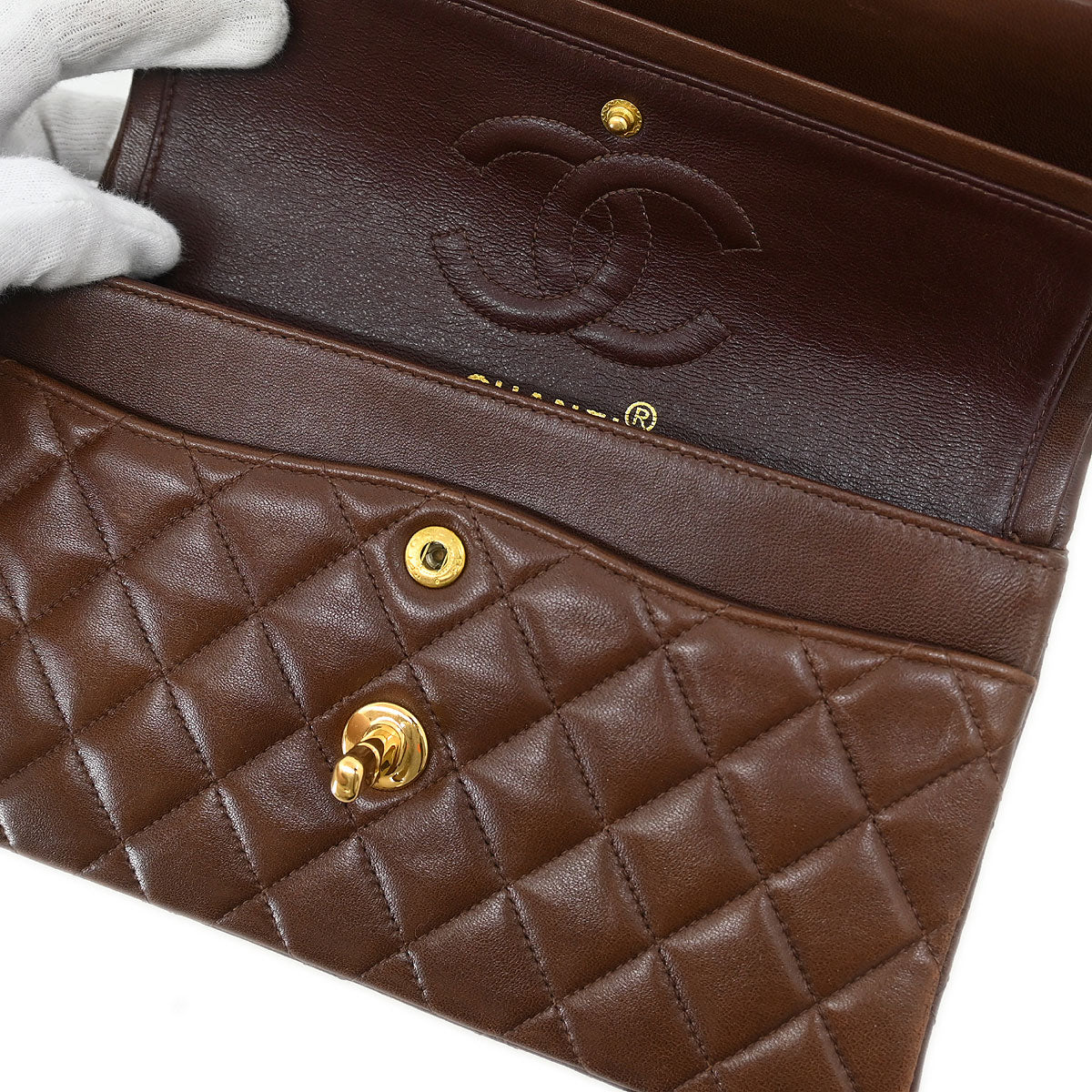 Chanel * 1997-1999 Brown Lambskin Small Classic Double Flap Shoulder Bag