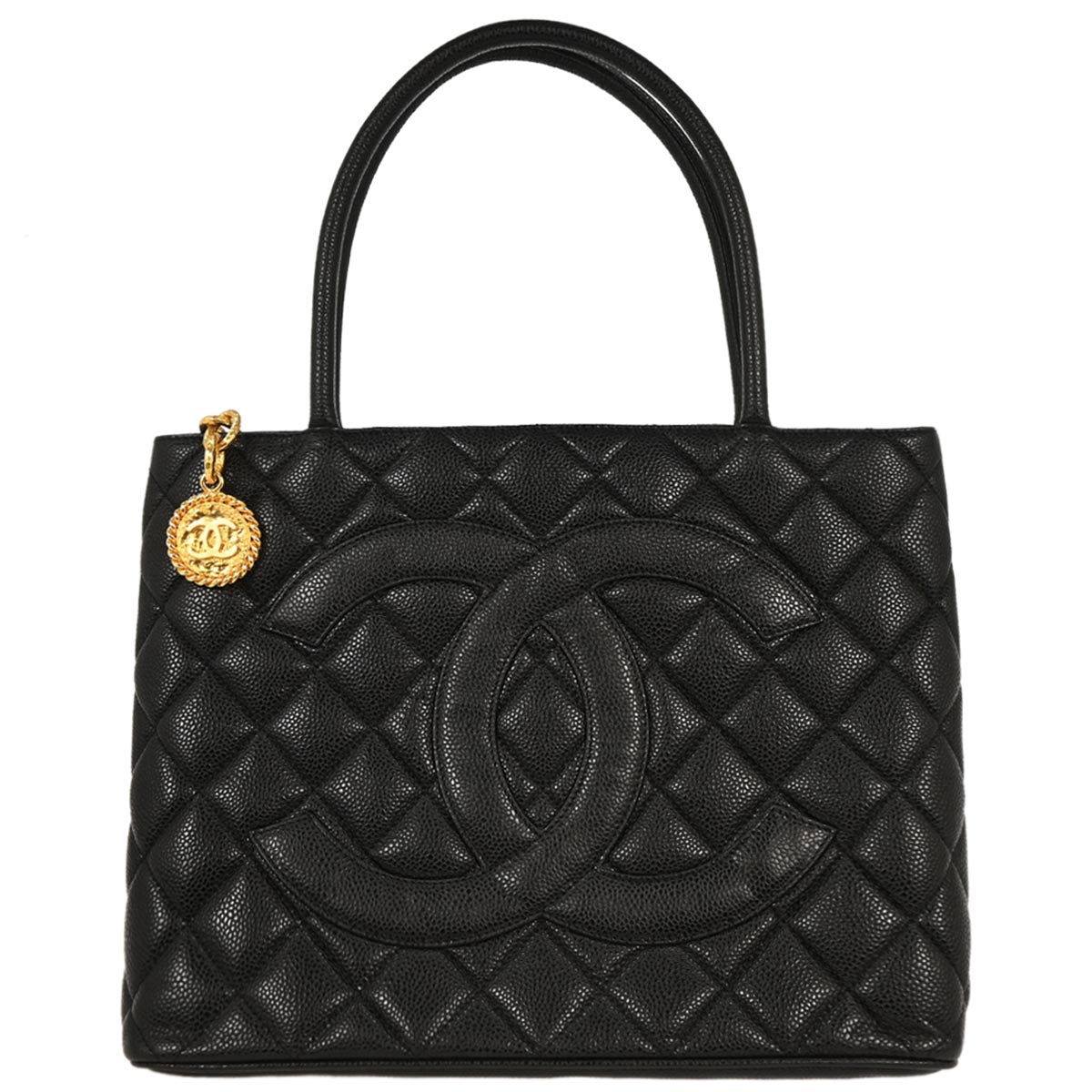 Chanel 2002-2003 Black Caviar Medallion Tote Handbag