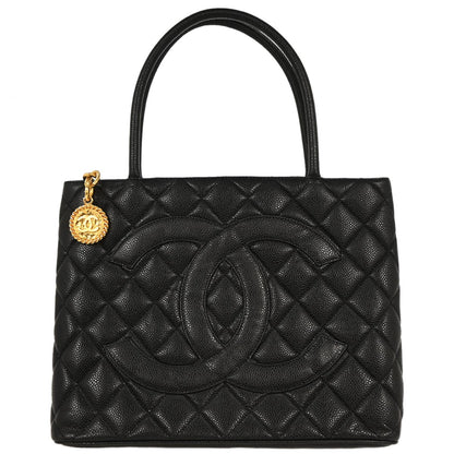 Chanel 2002-2003 Black Caviar Medallion Tote Handbag