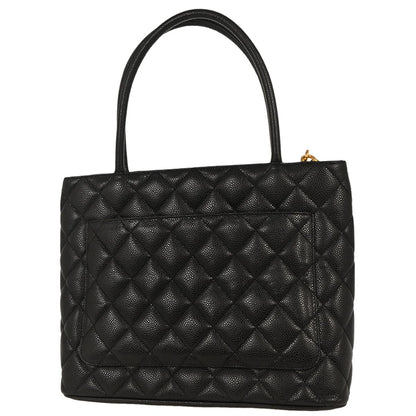 Chanel 2002-2003 Black Caviar Medallion Tote Handbag
