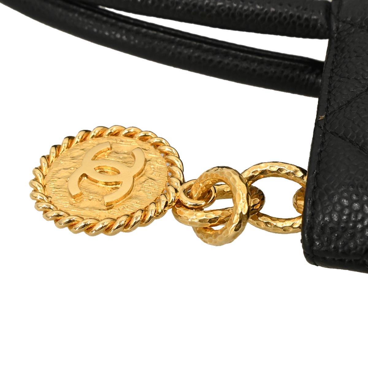 Chanel 2002-2003 Black Caviar Medallion Tote Handbag