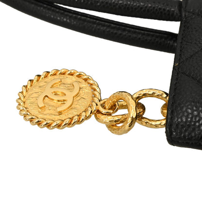 Chanel 2002-2003 Black Caviar Medallion Tote Handbag