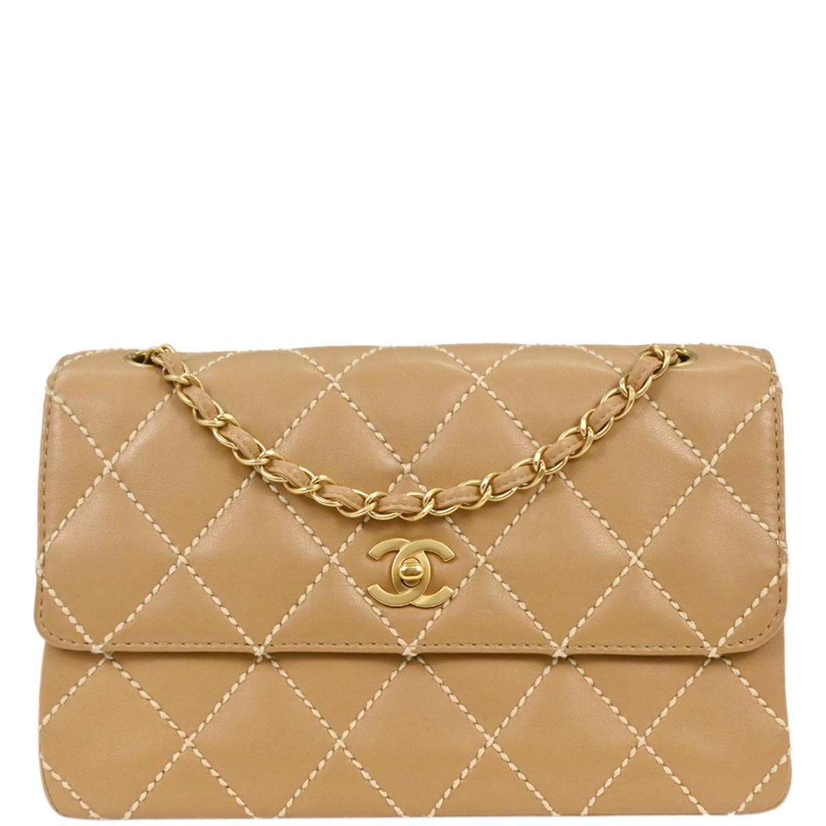 Chanel 2003-2004 Beige Calfskin Wild Stitch Shoulder Bag