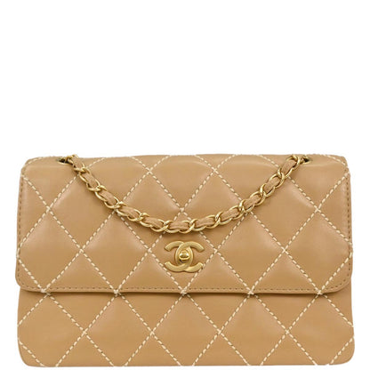 Chanel 2003-2004 Beige Calfskin Wild Stitch Shoulder Bag