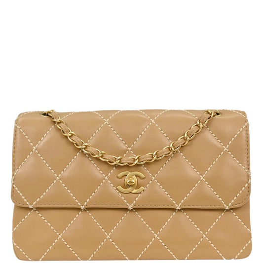 Chanel 2003-2004 Beige Calfskin Wild Stitch Shoulder Bag