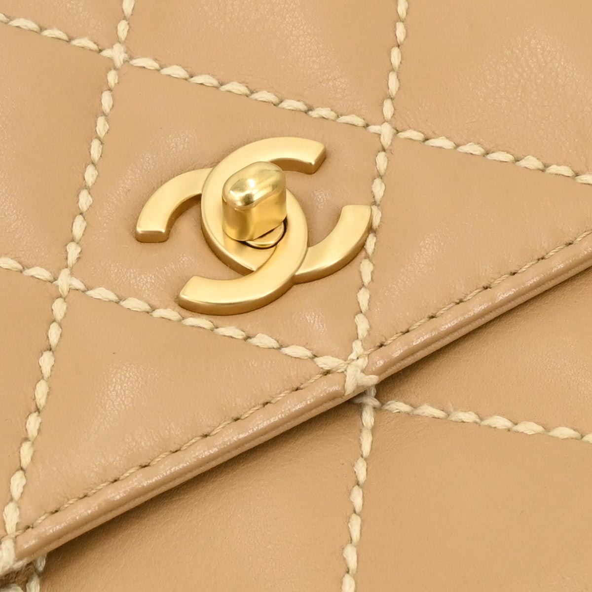 Chanel 2003-2004 Beige Calfskin Wild Stitch Shoulder Bag