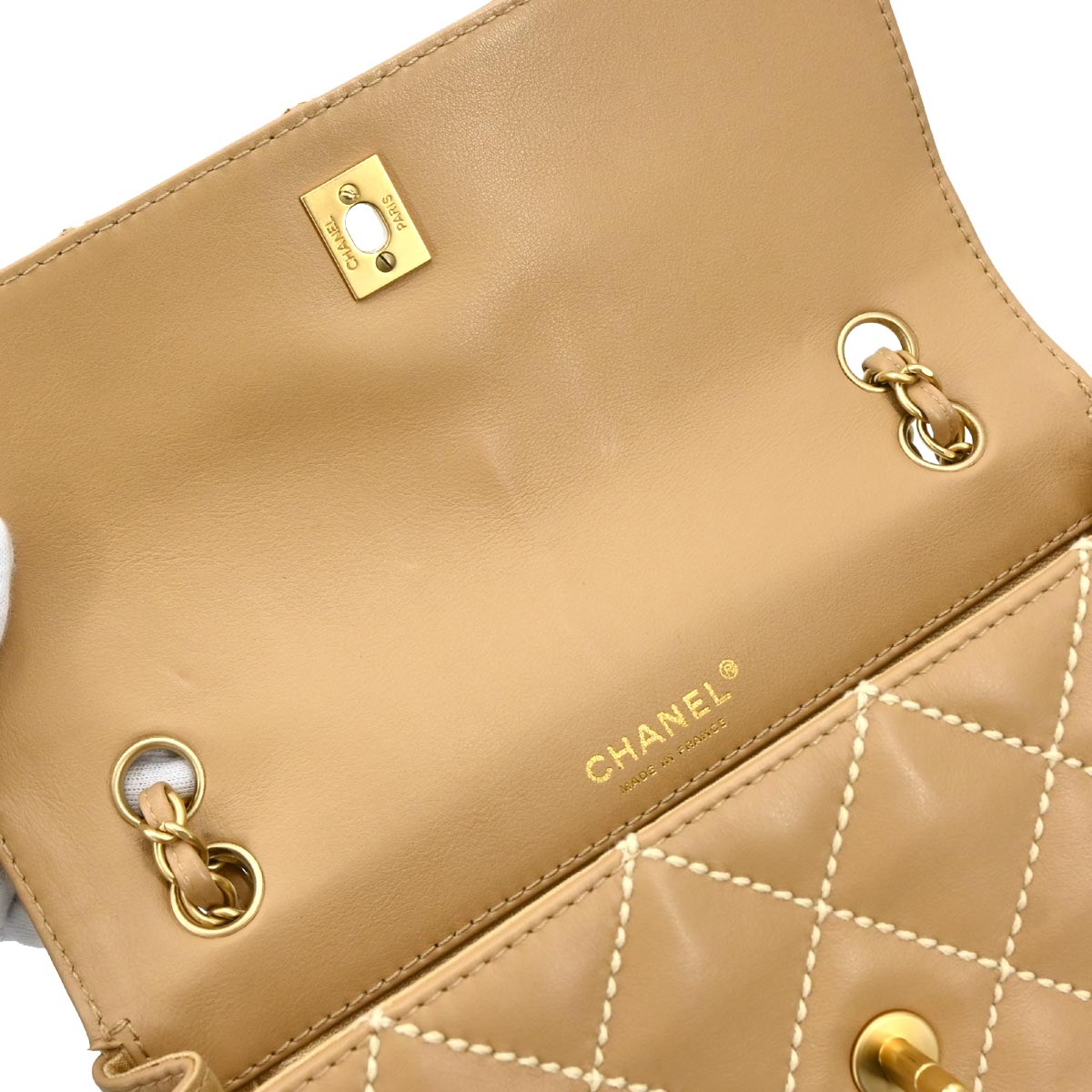 Chanel 2003-2004 Beige Calfskin Wild Stitch Shoulder Bag