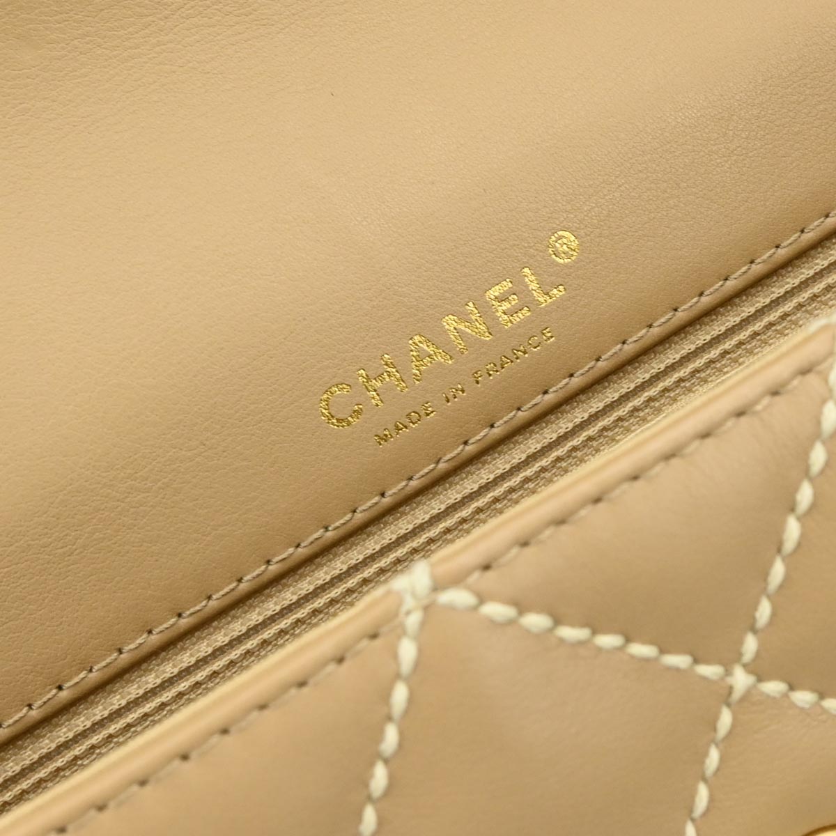 Chanel 2003-2004 Beige Calfskin Wild Stitch Shoulder Bag