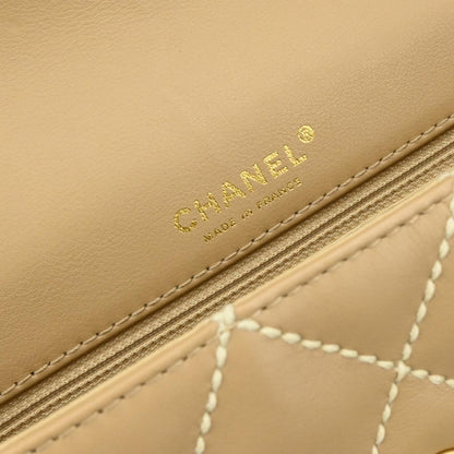 Chanel 2003-2004 Beige Calfskin Wild Stitch Shoulder Bag
