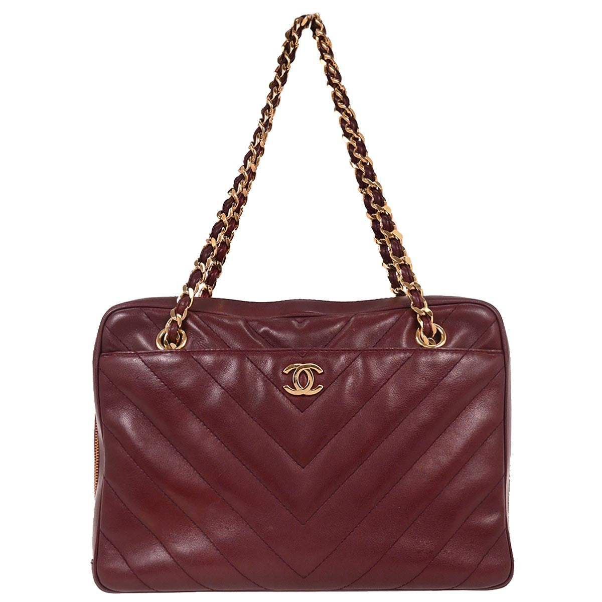 Chanel 2000-2002 Bordeaux Lambskin Chevron Handbag