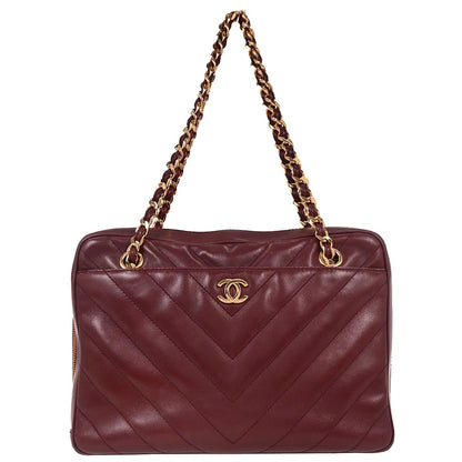 Chanel 2000-2002 Bordeaux Lambskin Chevron Handbag