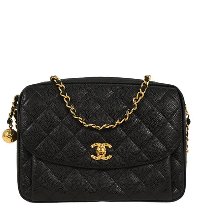 Chanel 1991-1994 Black Caviar Camera Bag Small
