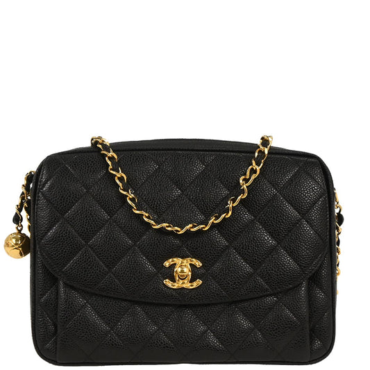 Chanel 1991-1994 Black Caviar Camera Bag Small