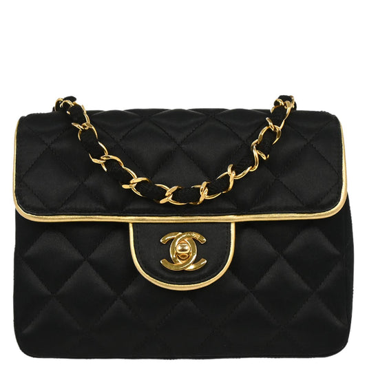 Chanel 1989-1991 Black Satin Mini Classic Square Flap Shoulder Bag 17