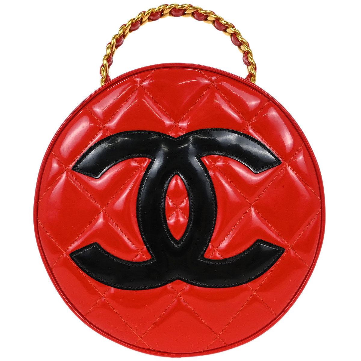 Chanel 1994-1996 Red Patent Round Vanity Handbag
