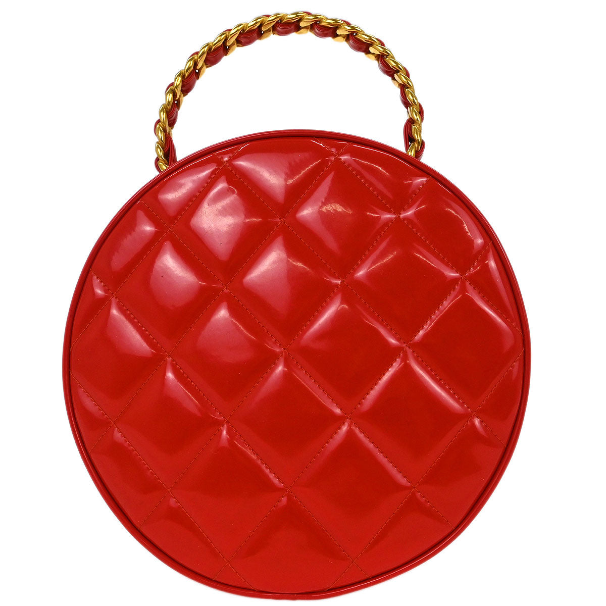 Chanel 1994-1996 Red Patent Round Vanity Handbag
