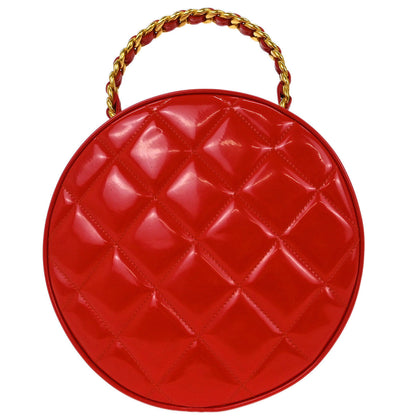 Chanel 1994-1996 Red Patent Round Vanity Handbag