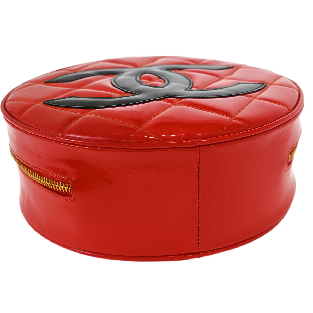 Chanel 1994-1996 Red Patent Round Vanity Handbag