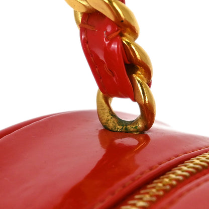 Chanel 1994-1996 Red Patent Round Vanity Handbag