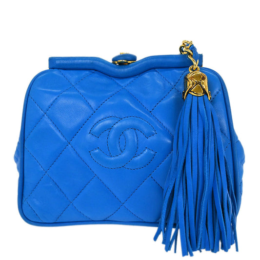 Chanel 1989-1991 Blue Lambskin Fringe Bum Bag