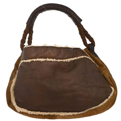 Fendi Brown Leather Zucchino Shearling Bag Handbag