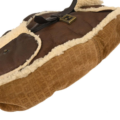 Fendi Brown Leather Zucchino Shearling Bag Handbag