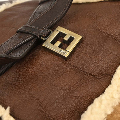 Fendi Brown Leather Zucchino Shearling Bag Handbag