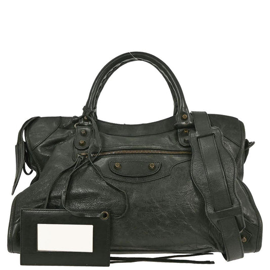 Balenciaga Dark Green Calfskin City Medium Handbag