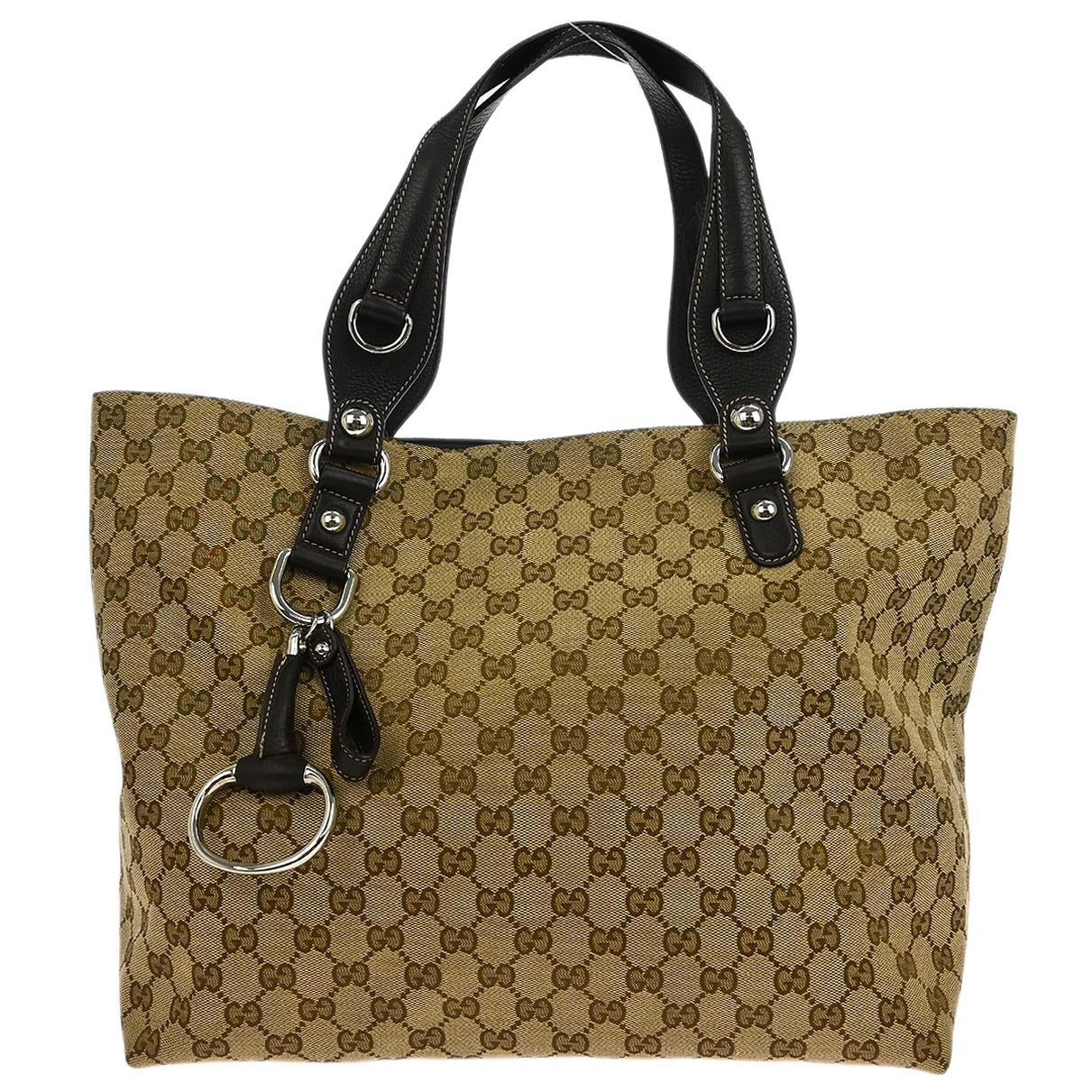 Gucci Beige Canvas Horsebit GG Tote Handbag